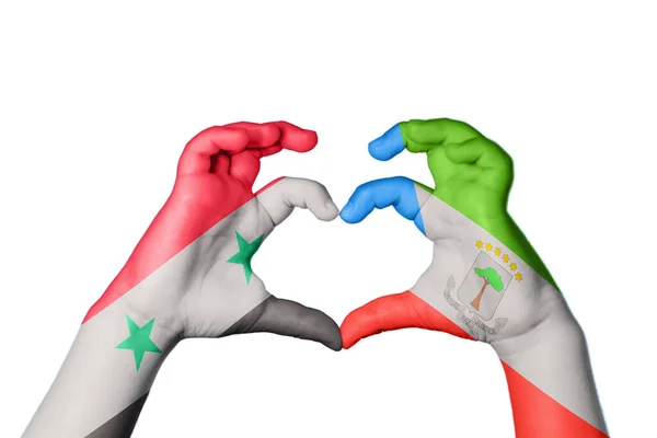 Syrien Ækvatorialguinea Hjerte Hånd Gestus Gør Hjerte Klipning Sti - Stock-foto