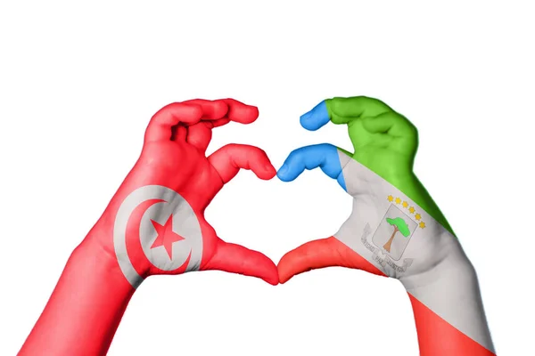 Tunisia Equatorial Guinea Heart Hand Gesture Making Heart Clipping Path — Stock Photo, Image