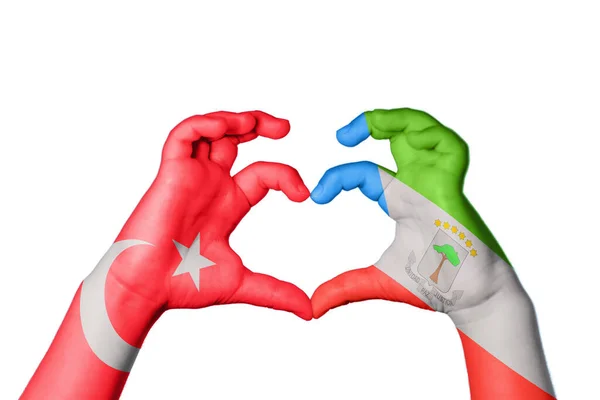 Turkey Equatorial Guinea Heart Hand Gesture Making Heart Clipping Path — Stock Photo, Image