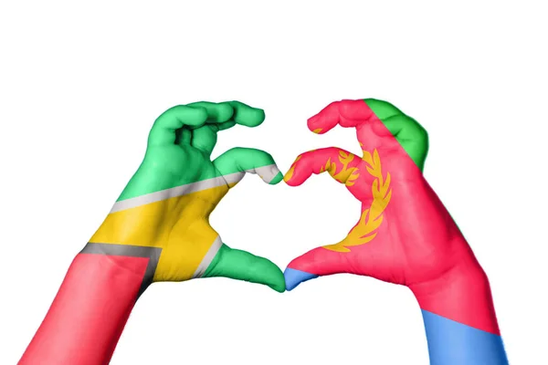 Guyana Eritrea Heart Hand Gesture Making Heart Clipping Path — Stock Photo, Image
