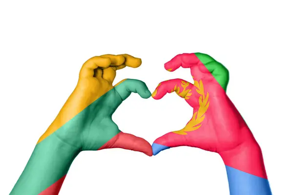 Litvánia Eritrea Szív Kézmozdulatok Készítése Szív Vágási Útvonal — Stock Fotó