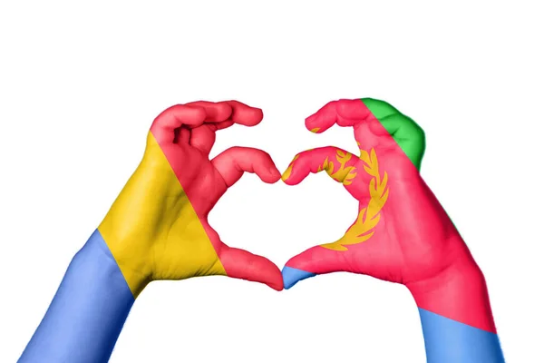 罗马尼亚Eritrea Heart Hand Gesture Making Heart Clipping Path — 图库照片