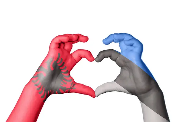 Albania Estonia Heart Hand Gesture Making Heart Clipping Path — Stock Photo, Image