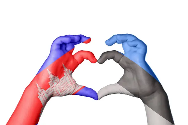 Cambodia Estonia Heart Hand Gesture Making Heart Clipping Path — Stock Photo, Image