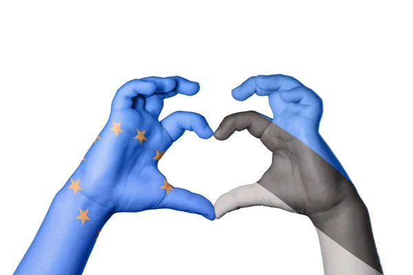 European Union Estonia Heart Hand Gesture Making Heart Clipping Path — Stock Photo, Image