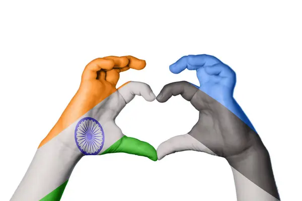 India Estonia Heart Hand Gesture Making Heart Clipping Path — Stock Photo, Image