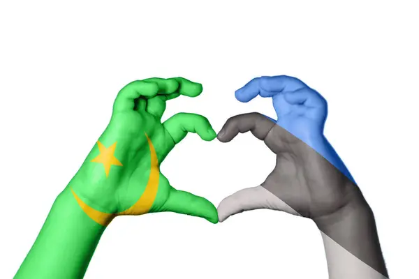 Mauritania Estonia Heart Hand Gesture Making Heart Clipping Path — Stock Photo, Image