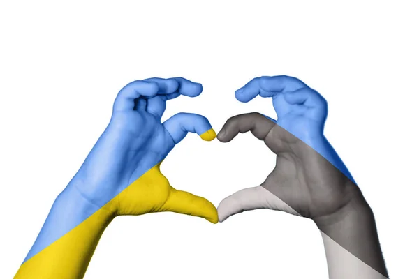 Ucrânia Estónia Coração Gesto Mão Que Faz Coração Clipping Path — Fotografia de Stock