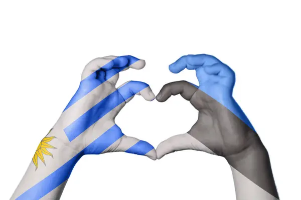 乌拉圭爱沙尼亚心 手手势造心 收割之路 — 图库照片