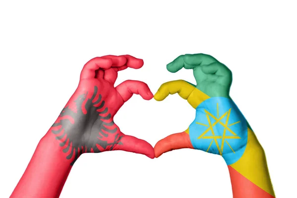 Albania Ethiopia Heart Hand Gesture Making Heart Clipping Path — Stock Photo, Image
