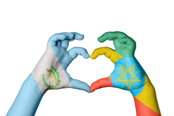Γουατεμάλα Αιθιοπία Καρδιά Χειρονομία Χέρι Καθιστώντας Την Καρδιά Ψαλιδίζοντας Διαδρομή — Φωτογραφία Αρχείου