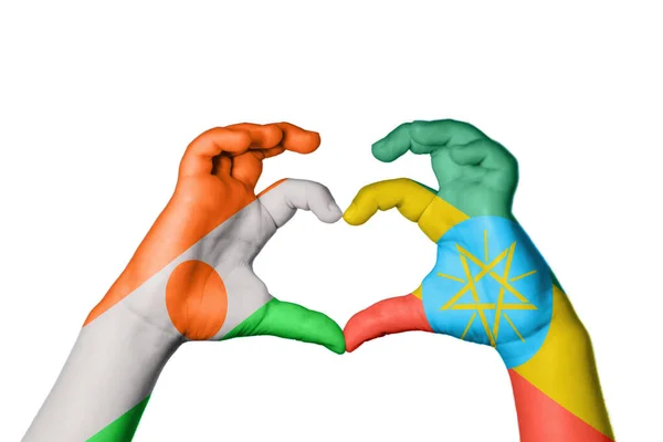 Niger Etiopia Heart Ruční Gesto Srdce Střihací Cesta — Stock fotografie