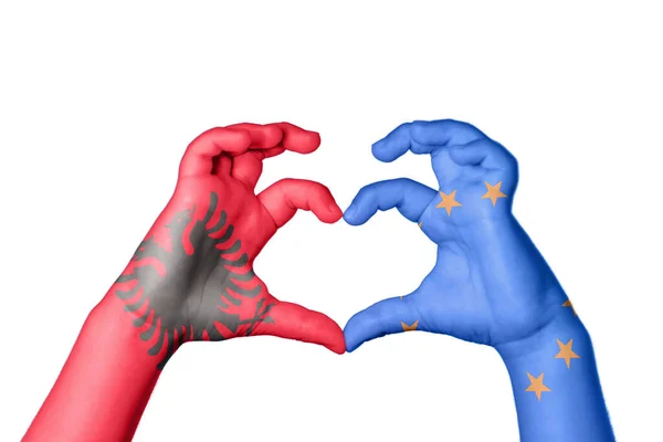 阿尔巴尼亚European Union Heart Hand Gesture Making Heart Clipping Path — 图库照片