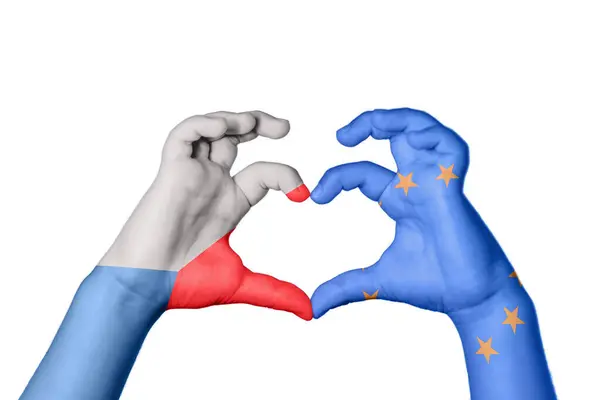 Cseh Köztársaság Európai Unió Szív Kézmozdulatok Készítése Szív Vágóút — Stock Fotó