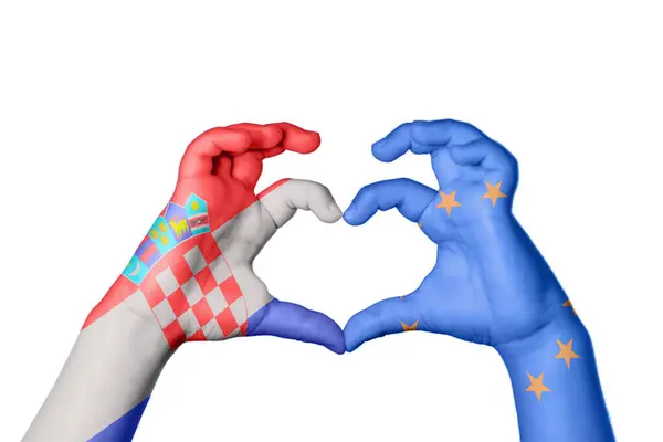 Croatia European Union Heart Hand Gesture Making Heart Clipping Path — Stock Photo, Image