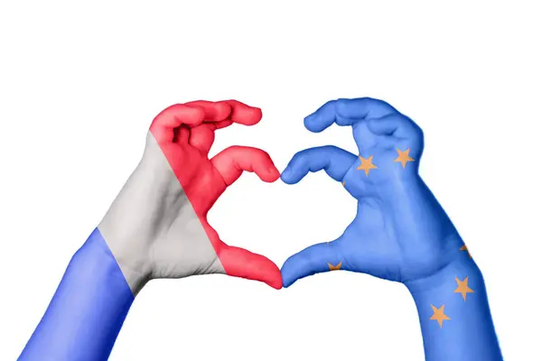 France European Union Heart Hand Gesture Making Heart Clipping Path — Stock Photo, Image