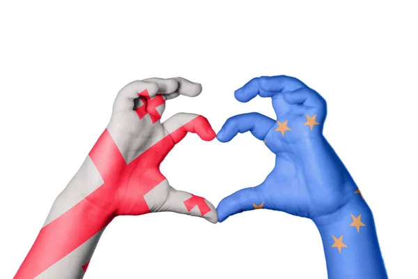 Грузія Європейський Союз Серце Жест Рук Робить Серце Відсікаючи Шлях — стокове фото