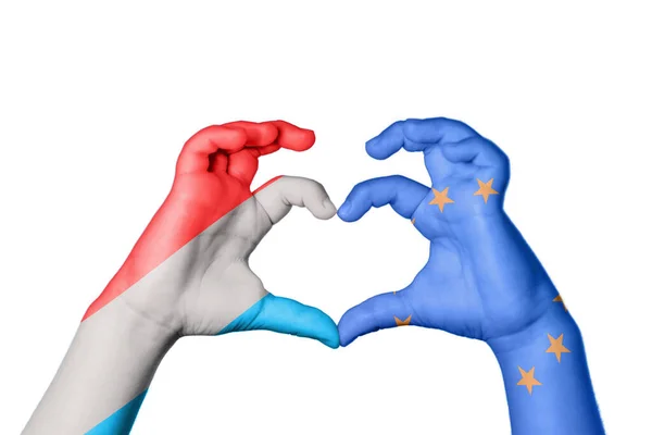 卢森堡European Union Heart Hand Gesture Making Heart Clipping Path — 图库照片