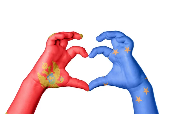 Montenegró Európai Unió Szív Kézmozdulatok Készítése Szív Vágási Útvonal — Stock Fotó