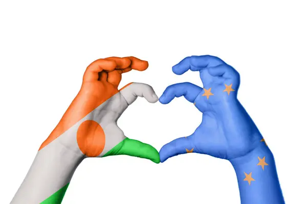 Niger Európai Unió Szív Kéz Gesztus Készítés Szív Vágási Útvonal — Stock Fotó