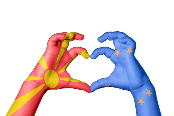 Північна Македонія Європейський Союз Серце Жест Рук Робить Серце Відсічний — стокове фото