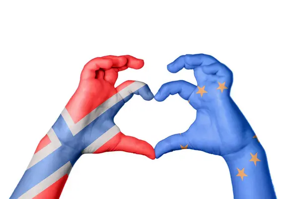 挪威European Union Heart Hand Gesture Making Heart Clipping Path — 图库照片