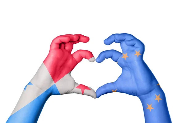 巴拿马European Union Heart Hand Gesture Making Heart Clipping Path — 图库照片