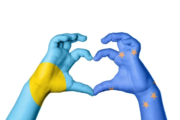 Палау Європейський Союз Серце Жест Рук Робить Серце Відсічний Контур — стокове фото