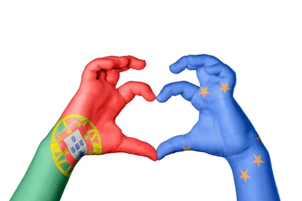 Portugalsko Evropská Unie Srdce Ruční Gesto Clipping Path — Stock fotografie