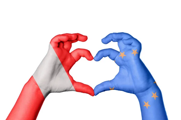 Peru European Union Heart Hand Gesture Making Heart Clipping Path — Stock Photo, Image