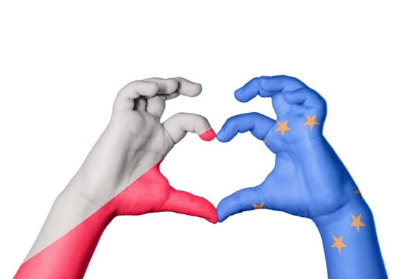 Польща Європейський Союз Серце Жест Рук Робить Серце Відсічний Контур — стокове фото