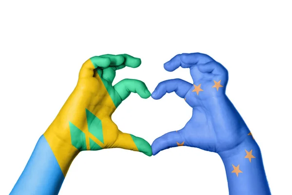 圣文森特和格林纳丁斯European Union Heart Hand Gesture Making Heart Clipping Path — 图库照片