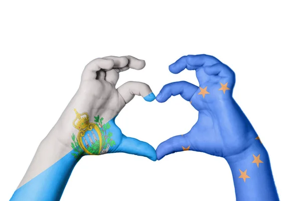 San Marino Evropská Unie Srdce Ruční Gesto Clipping Path — Stock fotografie