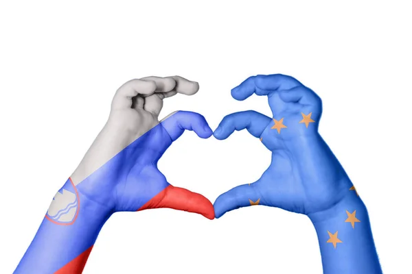 Slovenia European Union Heart Hand Gesture Making Heart Clipping Path — Stock Photo, Image