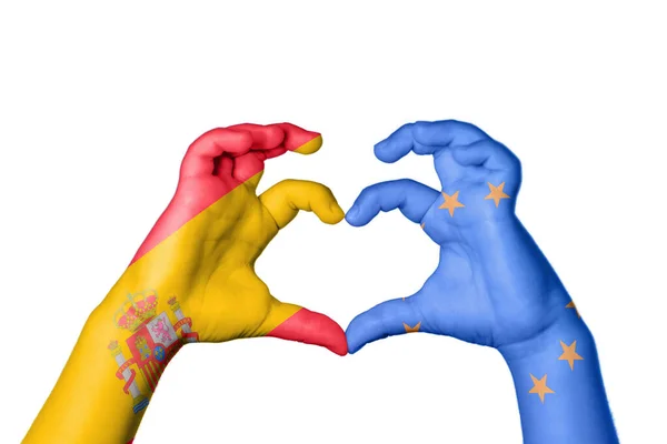 西班牙欧洲联盟心脏 手手势造心 收割路径 — 图库照片
