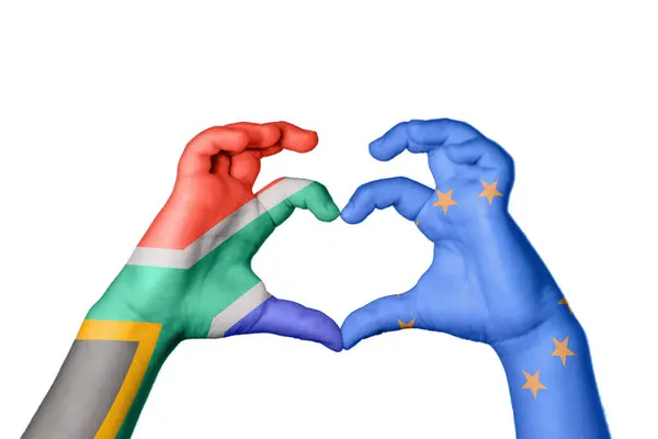 Sudafrica Unione Europea Cuore Gesto Della Mano Che Cuore Percorso — Foto Stock