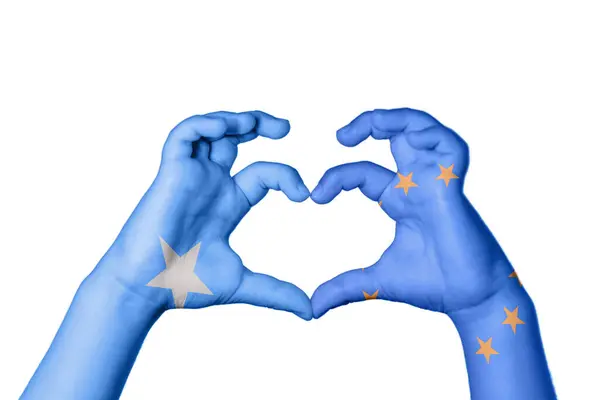 Somalia European Union Heart Hand Gesture Making Heart Clipping Path — Stock Photo, Image