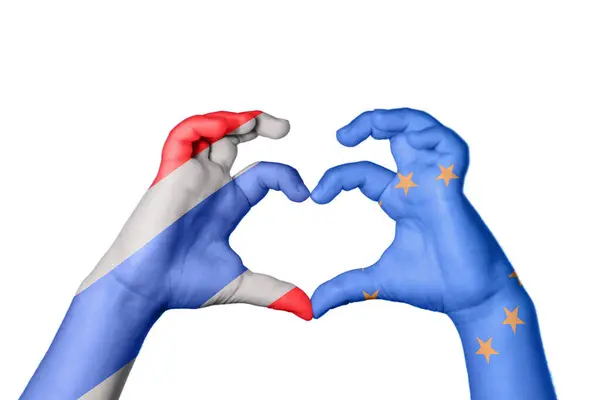 Thailand European Union Heart Hand Gesture Making Heart Clipping Path — Stock Photo, Image