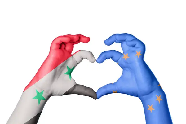 叙利亚欧盟心脏 手的姿势 制造心脏 收割路径 — 图库照片