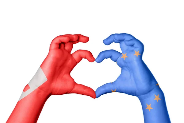 Tonga Europeiska Unionen Hjärta Hand Gest Att Göra Hjärta Klippbana — Stockfoto