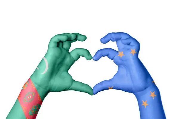 Turkmenistan União Europeia Coração Gesto Mão Que Faz Coração Clipping — Fotografia de Stock