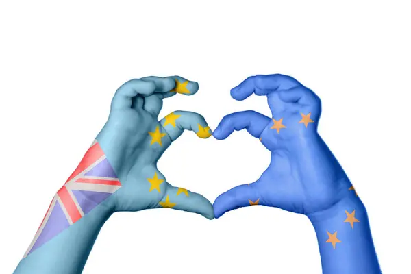 Tuvalu Európai Unió Szív Kézmozdulatok Készítése Szív Vágóút — Stock Fotó