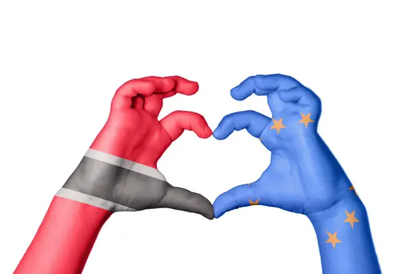 特立尼达和多巴哥European Union Heart Hand Gesture Making Heart Clipping Path — 图库照片