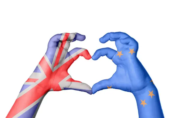 Verenigd Koninkrijk Europese Unie Hart Handgebaar Maken Hart Knippad — Stockfoto