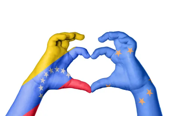 Venezuela Unión Europea Corazón Gesto Mano Que Hace Corazón Recorte — Foto de Stock