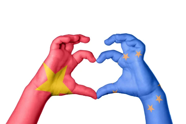 Vietname União Europeia Coração Gesto Mão Que Faz Coração Clipping — Fotografia de Stock