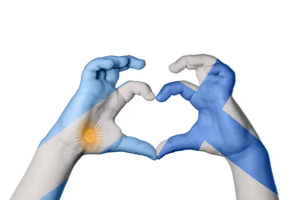 Argentina Finland Heart Hand Gesture Making Heart Clipping Path — Stock Photo, Image