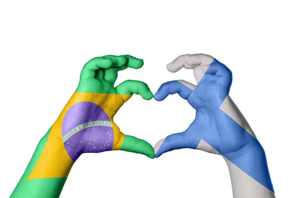 Brasilien Finnland Herz Handgeste Die Herz Macht Clipping Path — Stockfoto