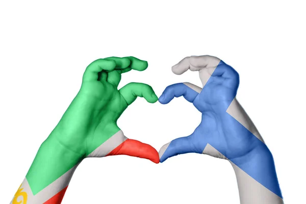 Chechnya Finland Heart Hand Gesture Making Heart Clipping Path — Stock Photo, Image