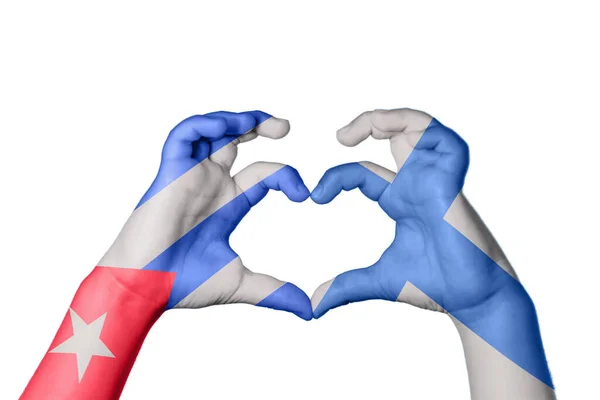 Cuba Finland Heart Hand Gesture Making Heart Clipping Path — Stock Photo, Image